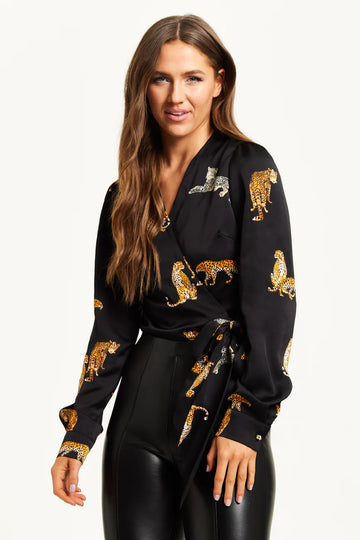 Tiger Print Wrap Top with Long Sleeves Liquorish